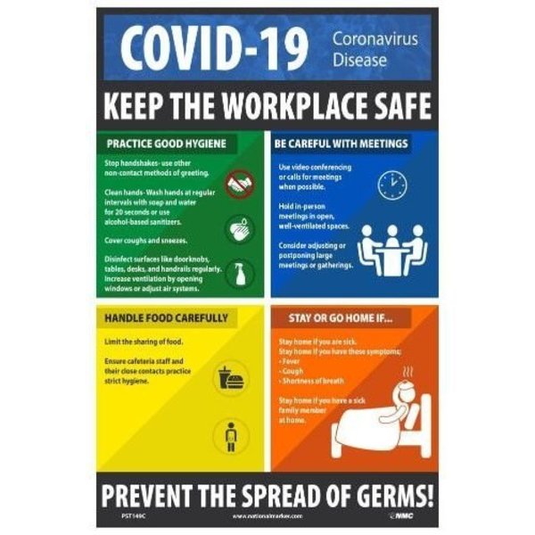 Nmc Poster, COVID19 CORONAVIRUS DISEASE KEEP THE WORKPLACE SAFE, Unrippable Vinyl 015, 18 H x 12 W in PST149C